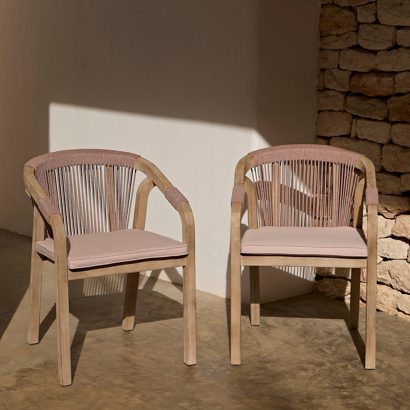 Shiro 6 Seater Wooden Garden Dining Set with Shiro Pink Rope Dining Chairs - 180cm - Image 2