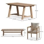 Shiro 6 Seater Wooden Garden Dining Set with 4 Imani Chairs & Charlotte Bench - Whitewash - Image 18