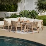 Shiro Wooden Garden Corner Dining Sofa Set with Cream LED Premium Parasol - Image 13