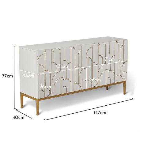 Gatsby White 4 Door Sideboard with Gold Detailing - Laura James