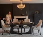 Jade Jet Black Rectangular Acacia Dining Table Set - 4 Seater - Nadine Marl Taupe Dining Chairs with Black Legs