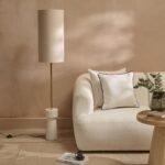 Tiree 97cm White Marble Floor Lamp Base with Tiree 30cm Tall Lamp Shade - Ivory Boucle - Image 5