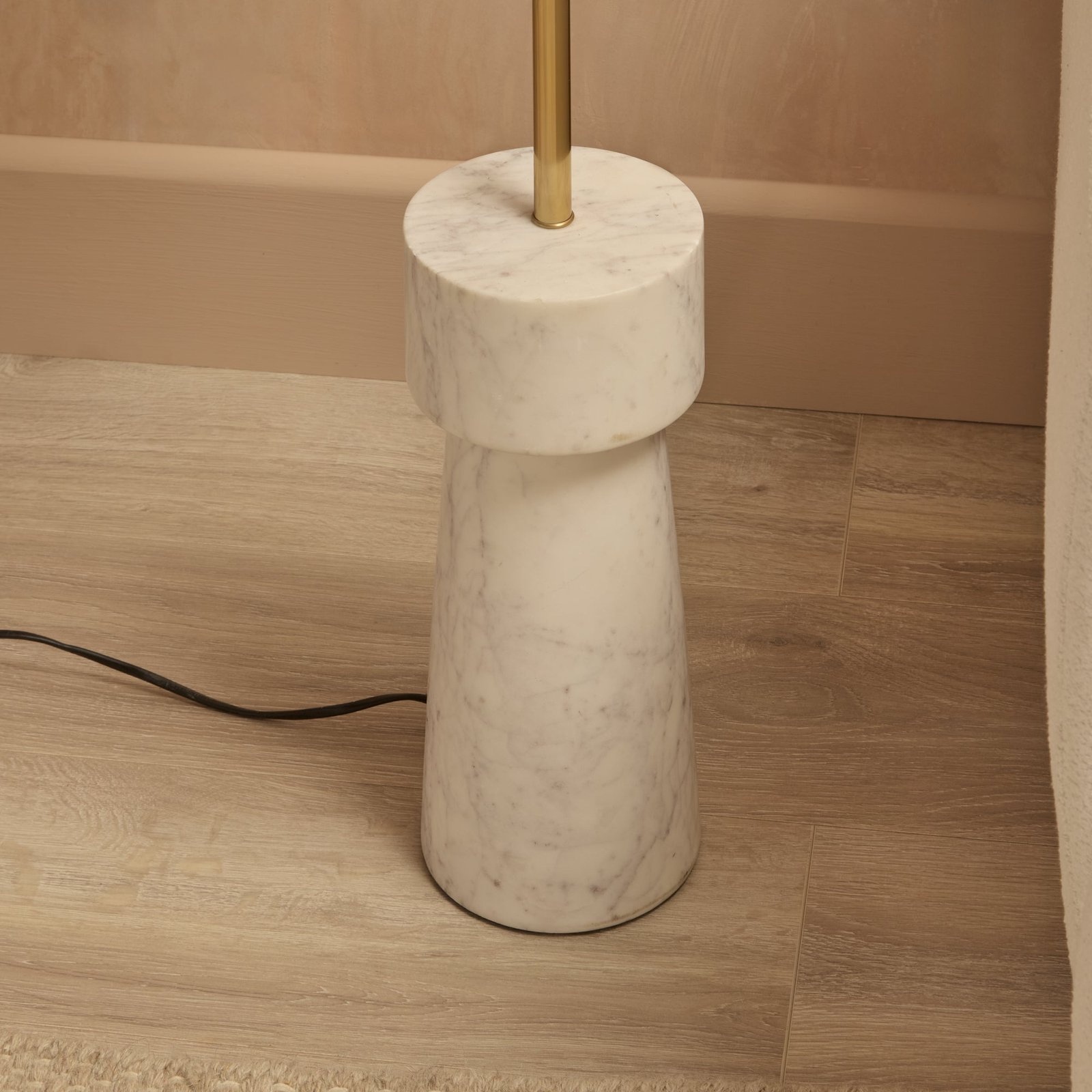 Tiree 97cm White Marble Floor Lamp Base with Tiree 30cm Tall Lamp Shade - Ivory Boucle - Image 2