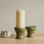 Ackton 9cm Ceramic Pillar Candle Holder - Set of 2 - Sage Green - Image 4