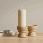 Ackton 9cm Ceramic Pillar Candle Holder - Set of 2 - Taupe - Image 5