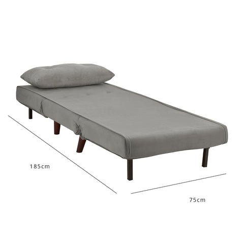 Una Single Sofa Bed - Grey Velvet 2 Una grey single sofa bed