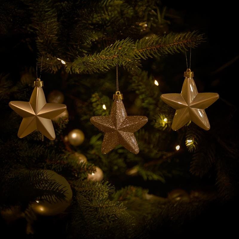 Valen Shatterproof 7.5cm Mixed Hanging Stars - Set of 6 - Pearl Gold - Image 1