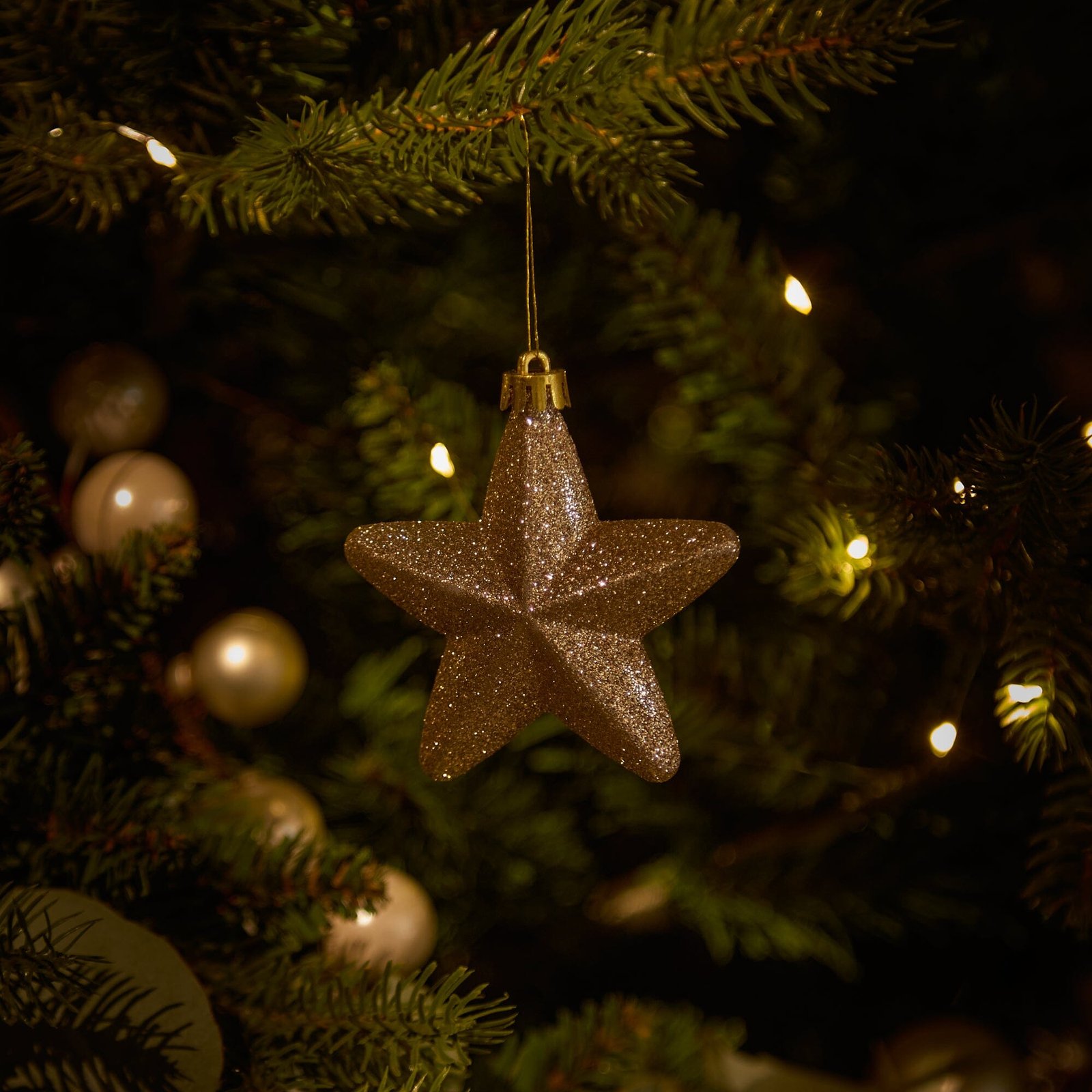 Valen Shatterproof 7.5cm Mixed Hanging Stars - Set of 6 - Pearl Gold - Image 7