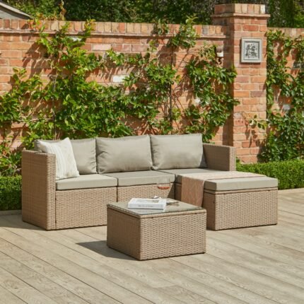 Outlet - Weston 4 Seater Rattan Garden Corner Sofa Set - Natural Weave