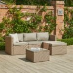 Weston 4 Seater Rattan Garden Corner Sofa Set with Cream Lean Over Parasol - Natural Weave - Image 8