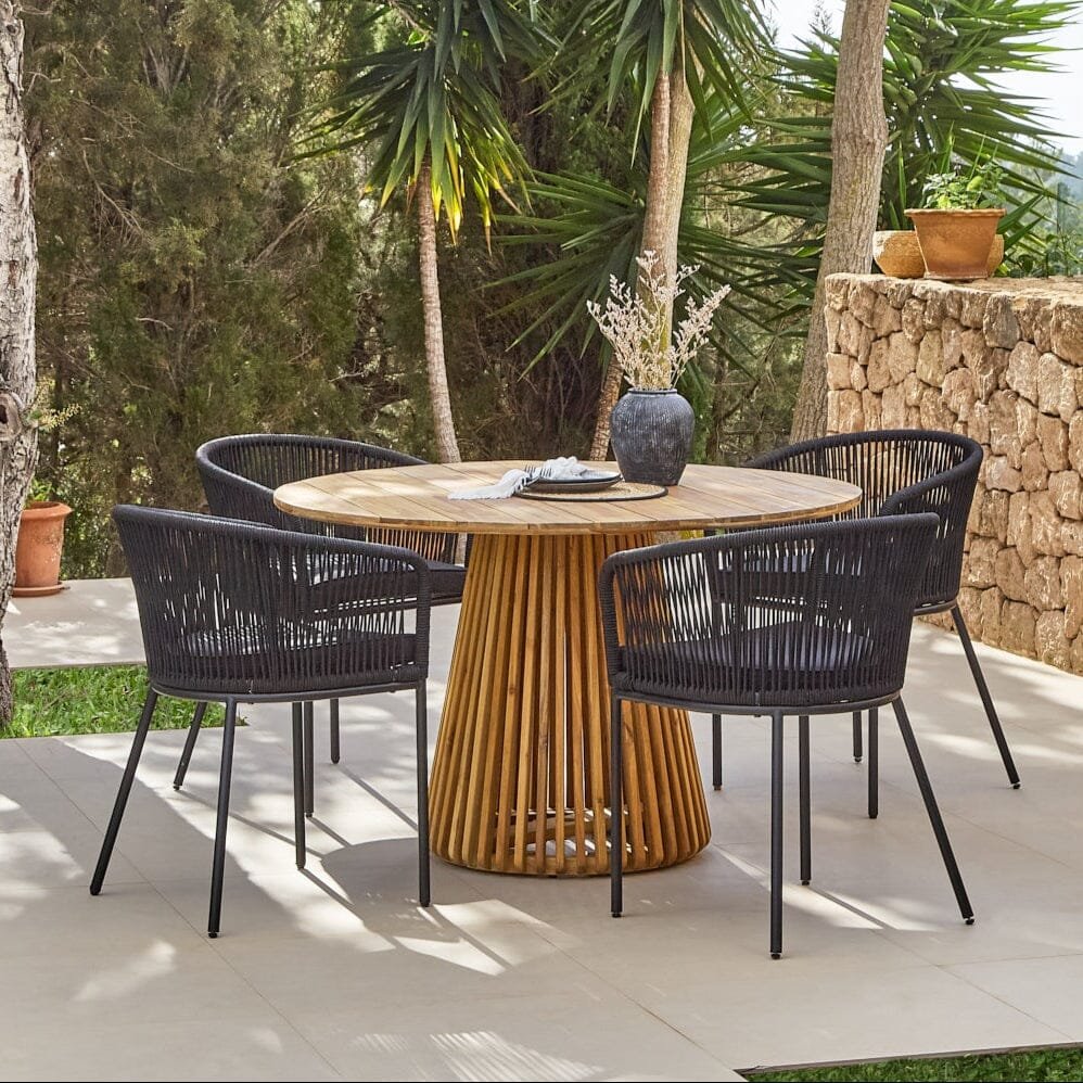 Willow 4 Seater Round Wooden Garden Dining Set - Hali Black Chairs