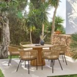 Willow 6 Seater Round Wooden Garden Dining Set - Hali Natural Chairs