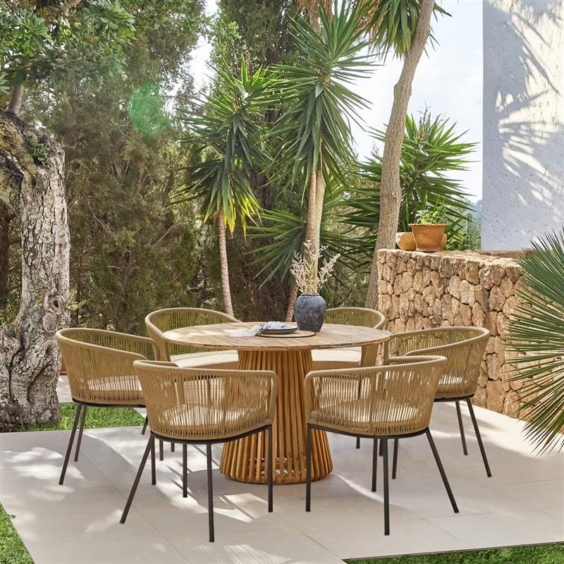 Willow 6 Seater Round Wooden Garden Dining Set - Hali Natural Chairs