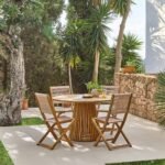 Willow 4 Seater Round Wooden Garden Dining Set with 4 Cove Rope Dining Chairs