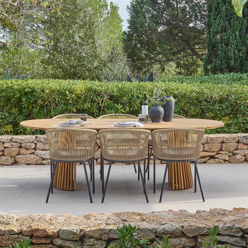 Willow 6 Seater Wooden Garden Dining Set with 6 Hali Natural Rope Chairs - Image 1