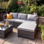 Weston 4 Seater Rattan Corner Sofa Set with Cream Lean Over Parasol & Base - Grey Weave - Image 5