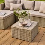 Weston 4 Seater Rattan Garden Corner Sofa Set - Light Grey with Stone Grey Cushions - Image 7