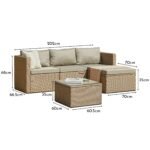 Weston 4 Seater Rattan Garden Corner Sofa Set with Cream LED Premium Parasol - Natural Weave - Image 14