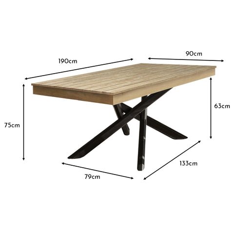 Amelia 4 Seater Wooden Garden Dining Set with 4 Hali Black Chairs - Light Brushed Acacia with Black Legs 1 Amelia 4 Seater Whitewash Wood Black Legs Garden Dining Set - Hali Black Chairs