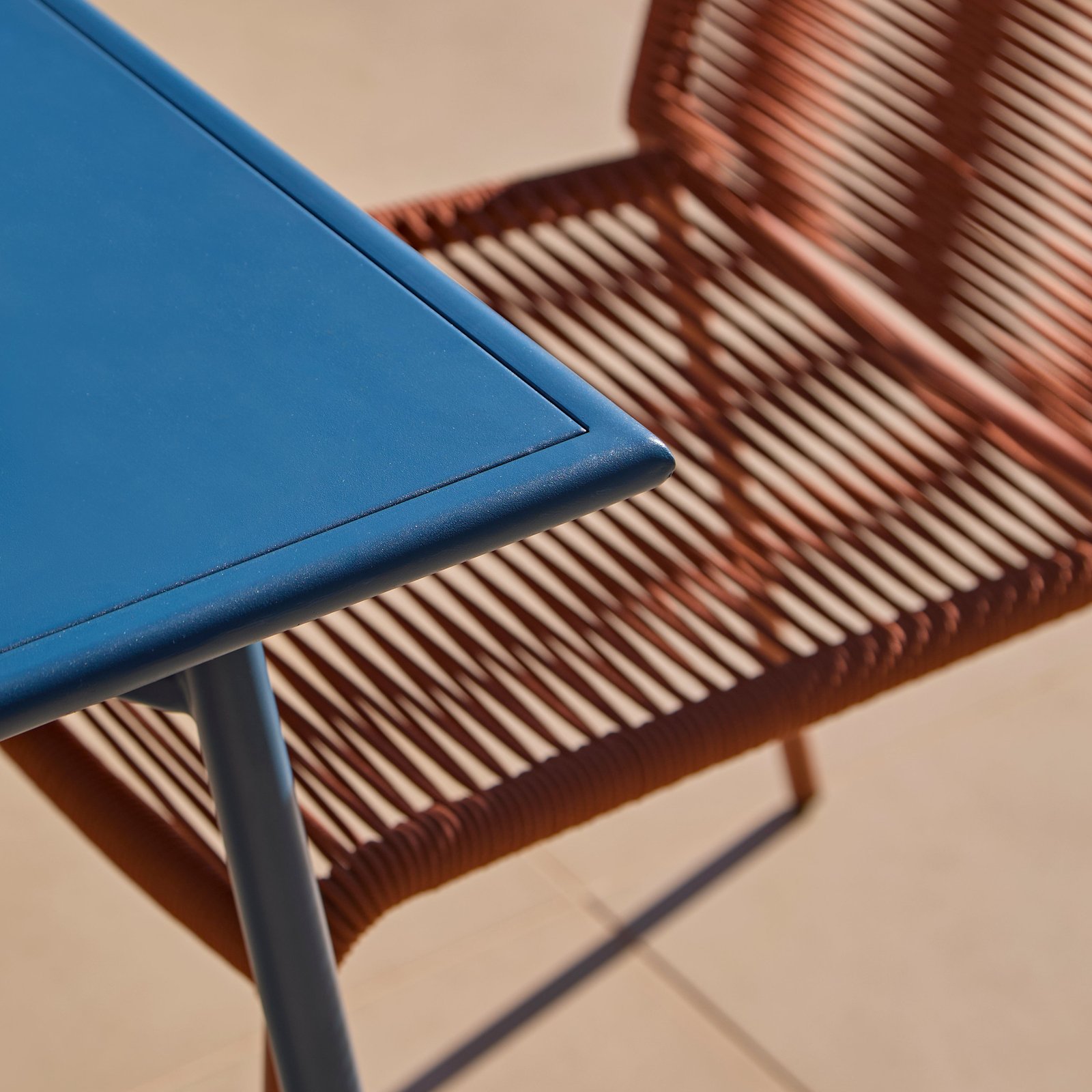 Wilder 6 Seater Blue Garden Dining Set with Ryder Burnt Orange Chairs - Image 7