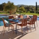 Wilder 6 Seater Blue Garden Dining Set with Ryder Burnt Orange Chairs