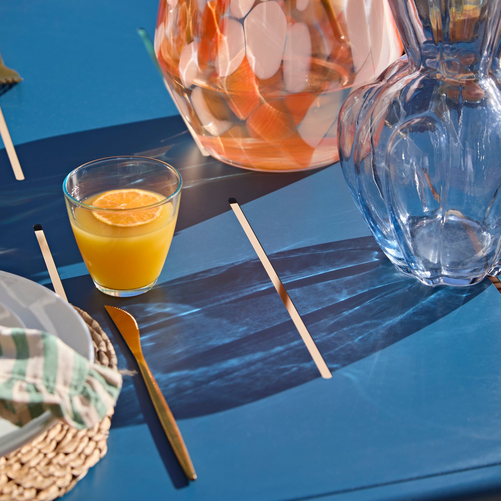 Wilder 6 Seater Blue Garden Dining Set with Ryder Burnt Orange Chairs - Image 5