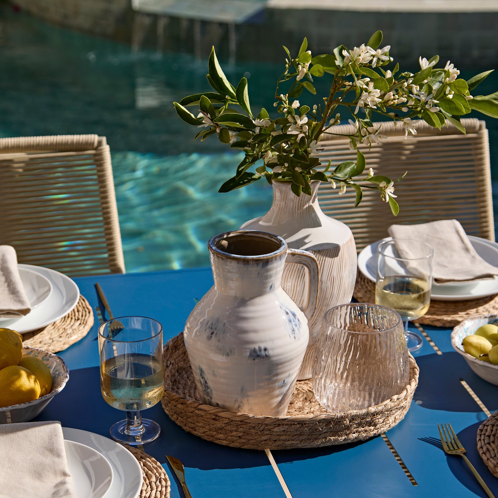 Wilder 6 Seater Blue Garden Dining Set with Ryder Clay Chairs - Image 6