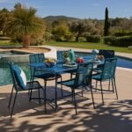 Wilder 6 Seater Blue Garden Dining Set with Ryder Teal Chairs