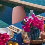 Wilder 6 Seater Blue Table Garden Dining Set with Wren Pink Chairs - Image 3