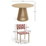 Willow 4 Seater Wooden Brushed Light Acacia Round Dining Set with Saffron Paprika and Beige Chairs - Image 11