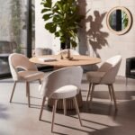 Willow Whitewash Round 4 Seater with Marilyn Boucle Dining Chairs with Whitewash Legs 