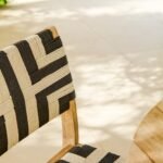 Willow 4 Seater Wooden Brushed Light Acacia Round Garden Dining Set with Saffron Black and Beige Chairs - Image 7