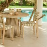 Willow 4 Seater Wooden Brushed Light Acacia Round Garden Dining Set with Saffron Natural and Beige Chairs - Image 2