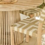 Willow 4 Seater Wooden Brushed Light Acacia Round Garden Dining Set with Saffron Natural and Beige Chairs - Image 3