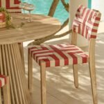 Willow 4 Seater Wooden Brushed Light Acacia Round Dining Set with Saffron Paprika and Beige Chairs - Image 4
