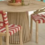 Willow 4 Seater Wooden Brushed Light Acacia Round Dining Set with Saffron Paprika and Beige Chairs - Image 3
