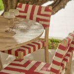 Willow 4 Seater Wooden Brushed Light Acacia Round Dining Set with Saffron Paprika and Beige Chairs - Image 7