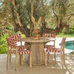 Willow 4 Seater Wooden Brushed Light Acacia Round Dining Set with Saffron Paprika and Beige Chairs - Image 5