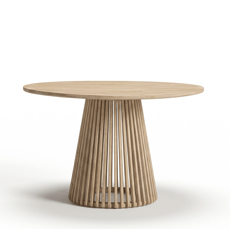 Willow 4 Seater Wooden Brushed Light Acacia Round Dining Set with Saffron Paprika and Beige Chairs - Image 10