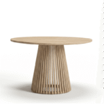 Willow 4 Seater Wooden Brushed Light Acacia Round Garden Dining Set with Saffron Black and Beige Chairs - Image 8