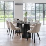 Willow Black Dining Table Set - 6 Seater - Freya Sand Dining Chairs - Black Legs