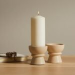 Ackton 9cm Ceramic Pillar Candle Holder - Set of 2 - Taupe