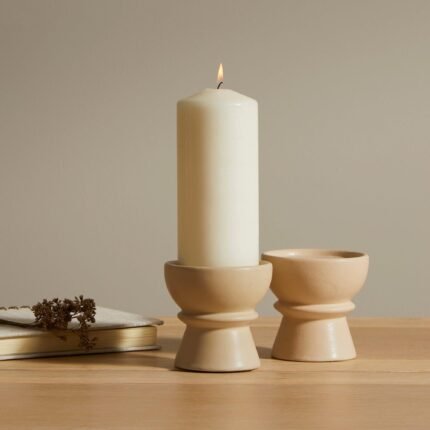 Ackton 9cm Ceramic Pillar Candle Holder - Set of 2 - Taupe
