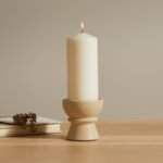 Ackton 9cm Ceramic Pillar Candle Holder - Set of 2 - Taupe - Image 3