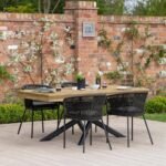 Amelia 4 Seater Wooden Garden Dining Set with 4 Hali Black Chairs - White Acacia with Black Legs