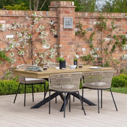 Amelia 4 Seater Wooden Garden Dining Set with 4 Hali Natural  Chairs - White Acacia with Black Legs