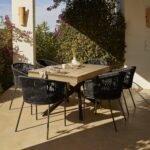 Amelia 6 Seater Wooden Garden Dining Set with 6 Hali Black Chairs - Light Brushed Acacia with Black Legs - Image 2