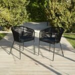 Amelia 6 Seater Wooden Garden Dining Set with 6 Hali Black Chairs - Light Brushed Acacia with Black Legs - Image 4