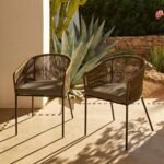 Amelia 6 Seater Wooden Garden Dining Set with 6 Hali Green Chairs - Light Brushed Acacia with Black Legs - Image 4