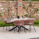 Amelia 4 Seater Wooden Garden Dining Set with 4 Hali Pink Chairs - Light Brushed Acacia with Black Legs